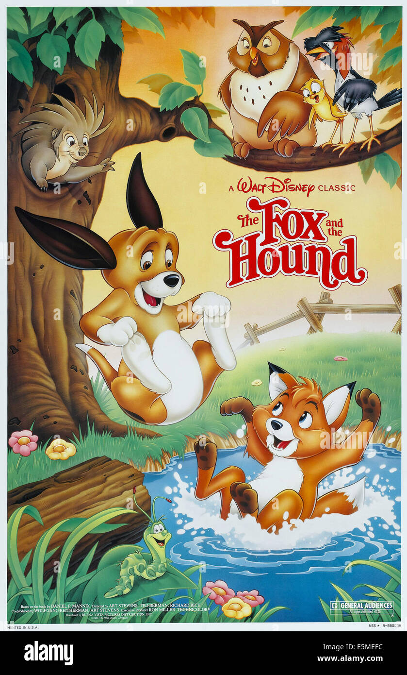 DER Fuchs und der Hund, US-Plakat, von links: Kupfer, Tod, 1981, © Buena Vista/Courtesy Everett Collection Stockfoto