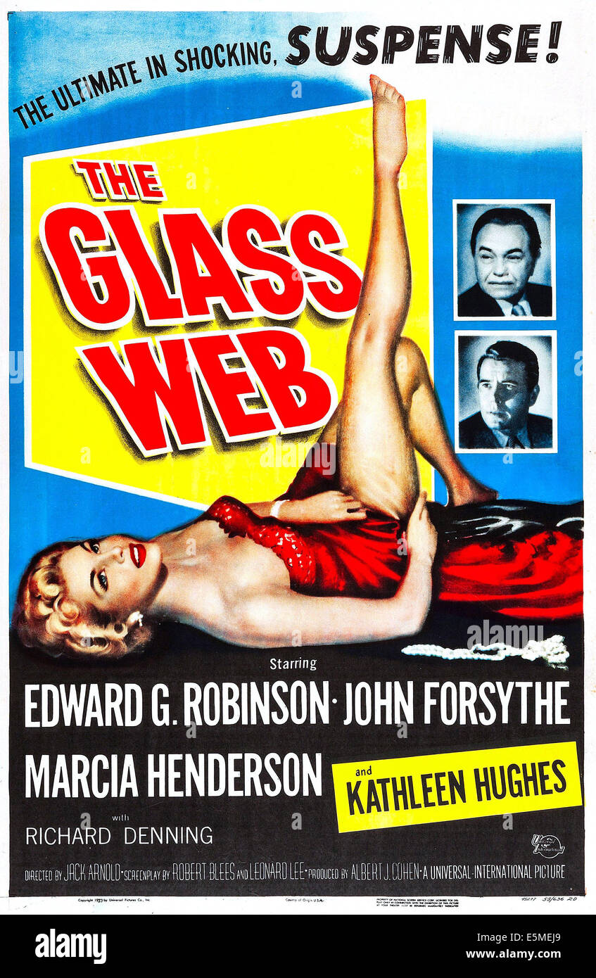 DAS Glas WEB, US-Plakat, Kathleen Hughes (links), rechts von oben: Edward G. Robinson, John Forsythe, 1953 Stockfoto