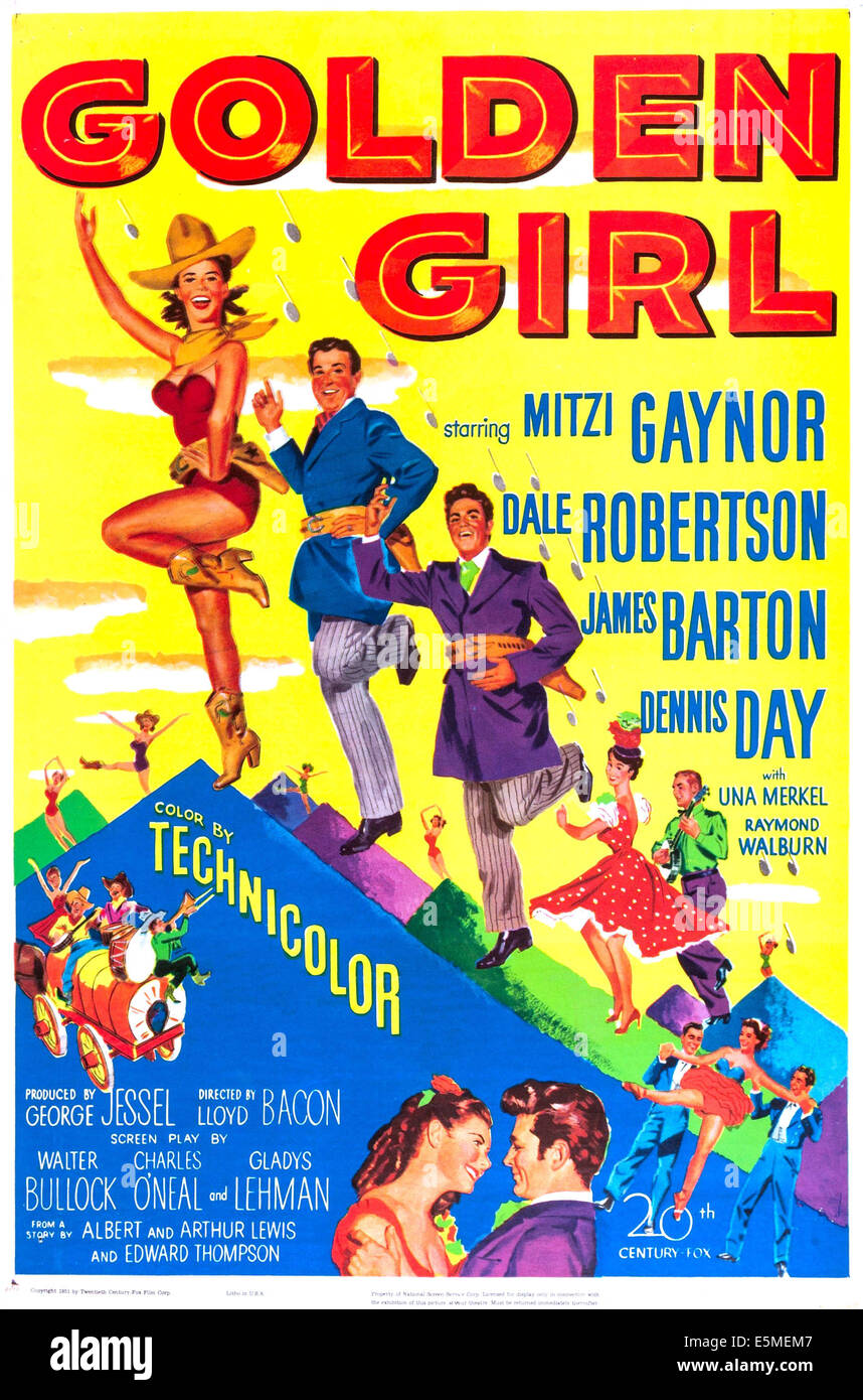 GOLDEN GIRL, US-Plakat von oben: Mitzi Gaynor, Dennis Day, Dale Robertson, 1951, TM und Copyright © 20. Century Fox Film Corp. Stockfoto