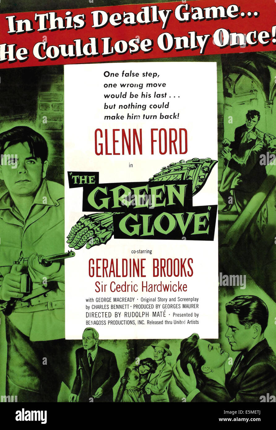 DER grüne Handschuh, Links: Glenn Ford, unten rechts: Geraldine Brooks, Glenn Ford auf Plakatkunst, 1952 Stockfoto