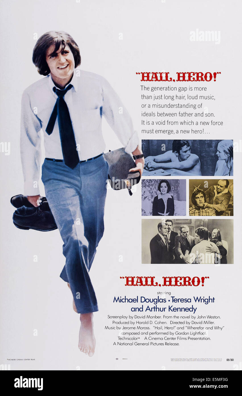 Gegrüßet seist du, Held!, US-Plakatkunst, mittlere Reihe Einsätze, von links: Teresa Wright, Michael Douglas, Arthur Kennedy, 1969 Stockfoto