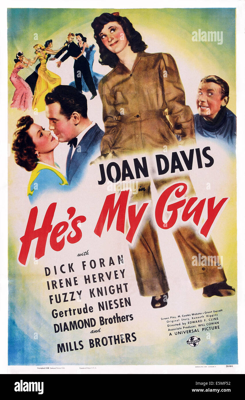 Er ist mein Mann, l-r: Irene Hervey, Dick Foran, Joan Davis, Fuzzy Ritter auf Plakatkunst, 1943. Stockfoto