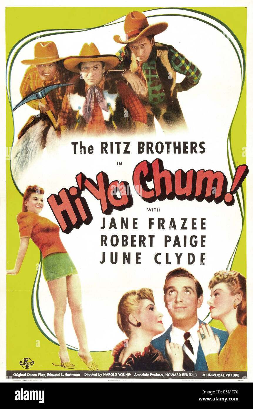 HI'YA CHUM!, US-Plakat, oben rechts: Jimmy Ritz, Harry Ritz, Al Ritz (aka The Ritz Brothers), unten links: Jane Frazee, unten Stockfoto