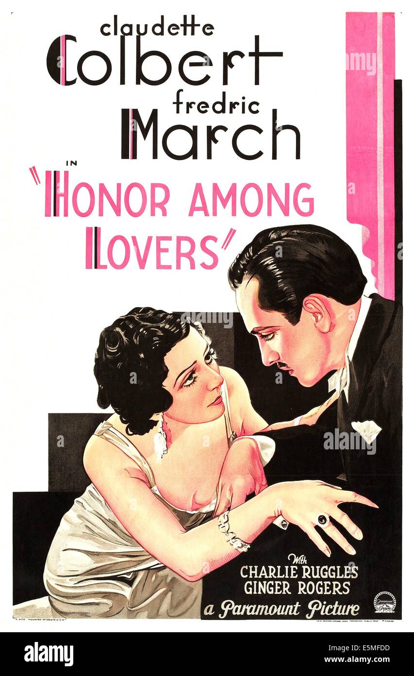 Ehre unter LIEBHABERN von links auf US-Plakat-Kunst: Claudette Colbert, Fredric März 1931 Stockfoto