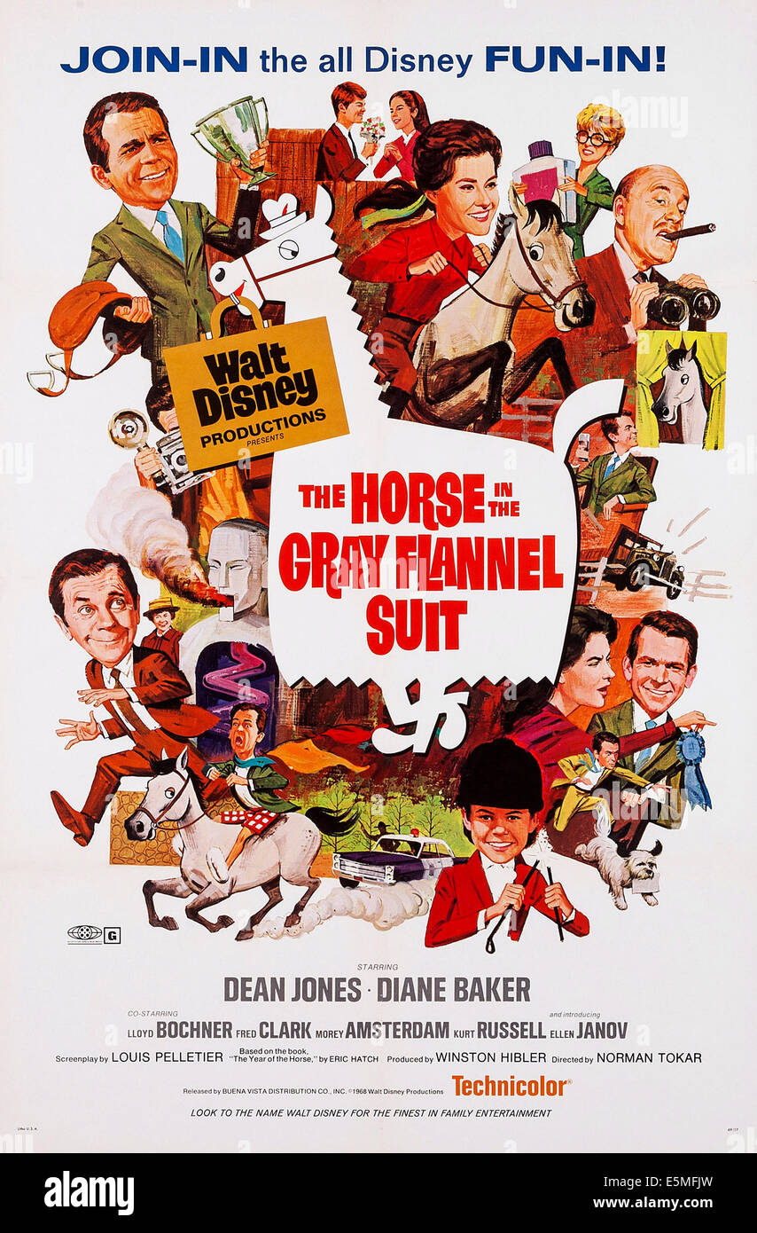 DAS Pferd auf dem grauen Flanell-Anzug, US-Plakat oben von links: Dean Jones, Kurt Russell, Ellen Janov, Diane Baker, Fred Clark Stockfoto