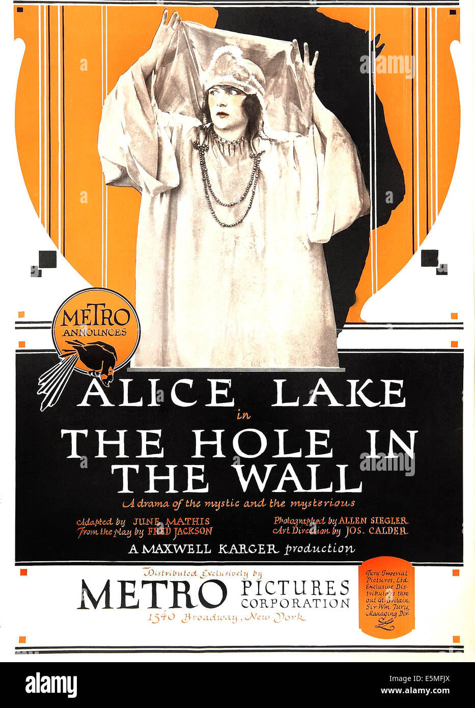 HOLE IN THE WALL, US Plakatkunst, Alice Lake, 1921 Stockfoto