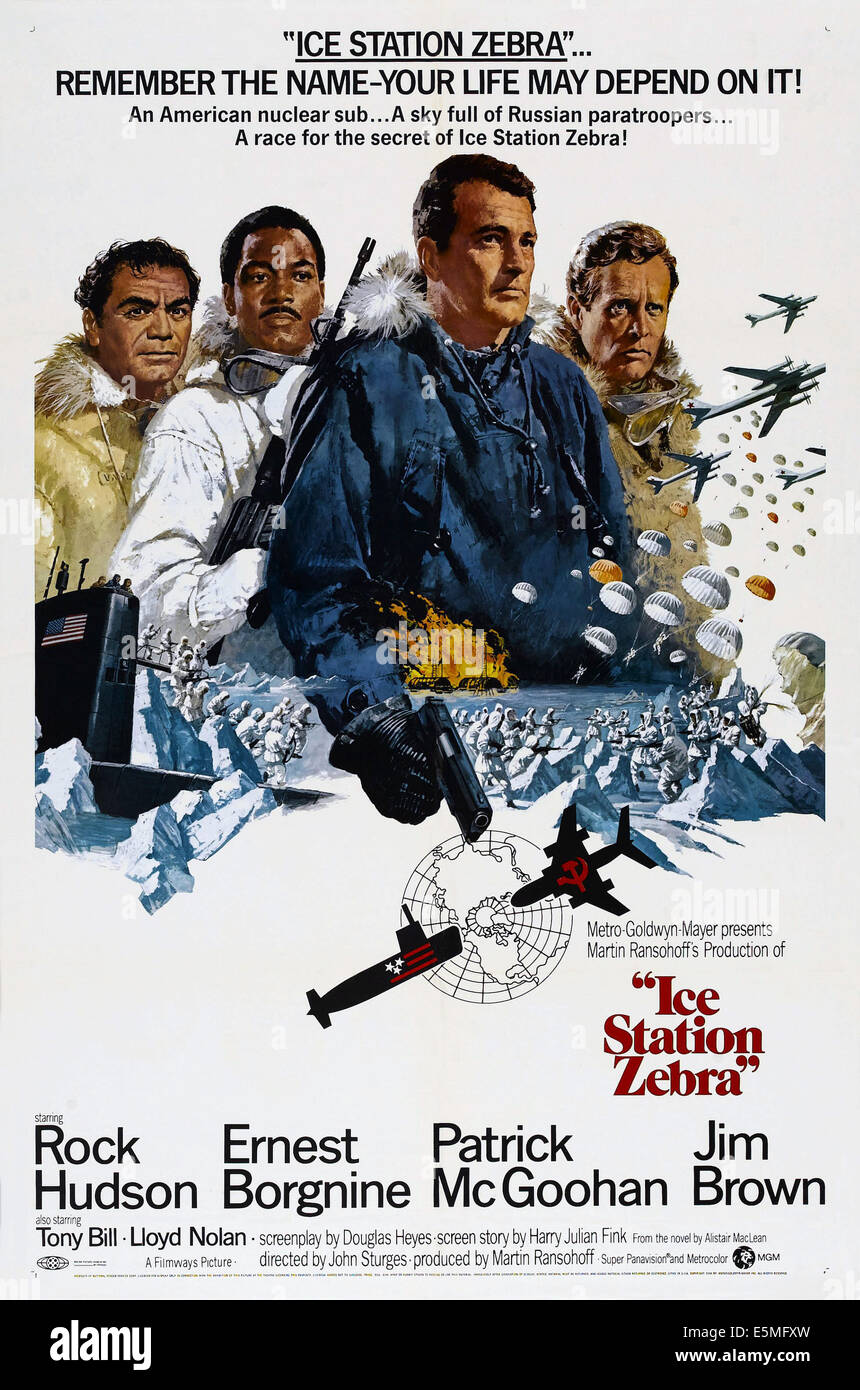 ICE STATION ZEBRA, US-Plakat, von links: Ernest Borgnine, Jim Brown, Rock Hudson, Patrick McGoohan, 1968 Stockfoto