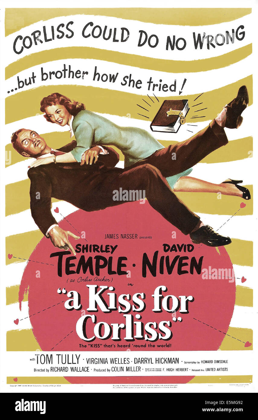 Ein Kuss für CORLISS, US-Plakat, David Niven, Shirley Temple, 1949 Stockfoto