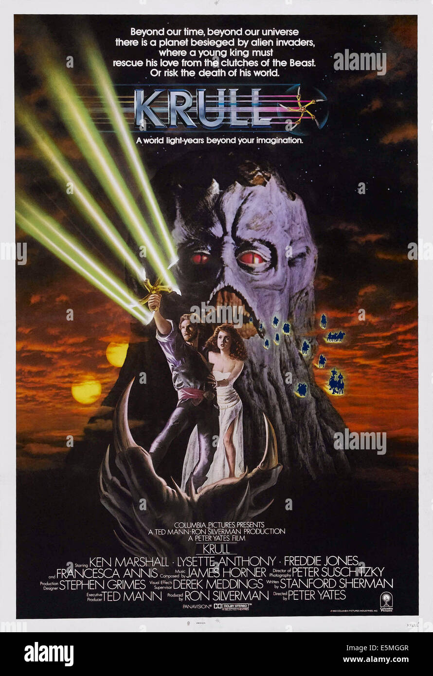 KRULL, US Plakatkunst, von links: Ken Marshall, Lysette Anthony, 1983. © Columbia Bilder/Courtesy Everett Collection Stockfoto