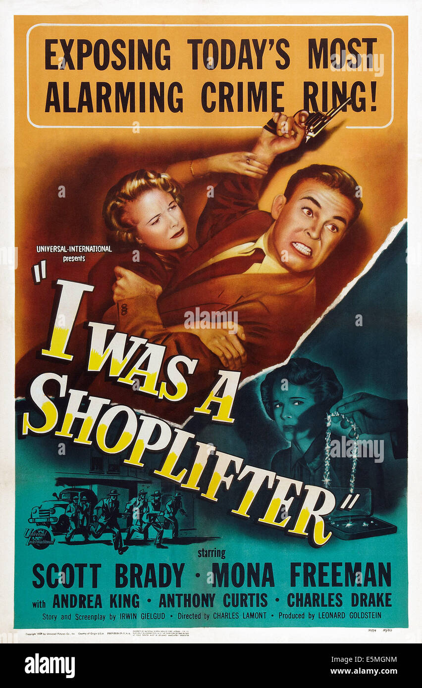 Ich war ein LADENDIEB US-Plakat, von links: Mona Freeman, Scott Brady, Mona Freeman, 1950 Stockfoto