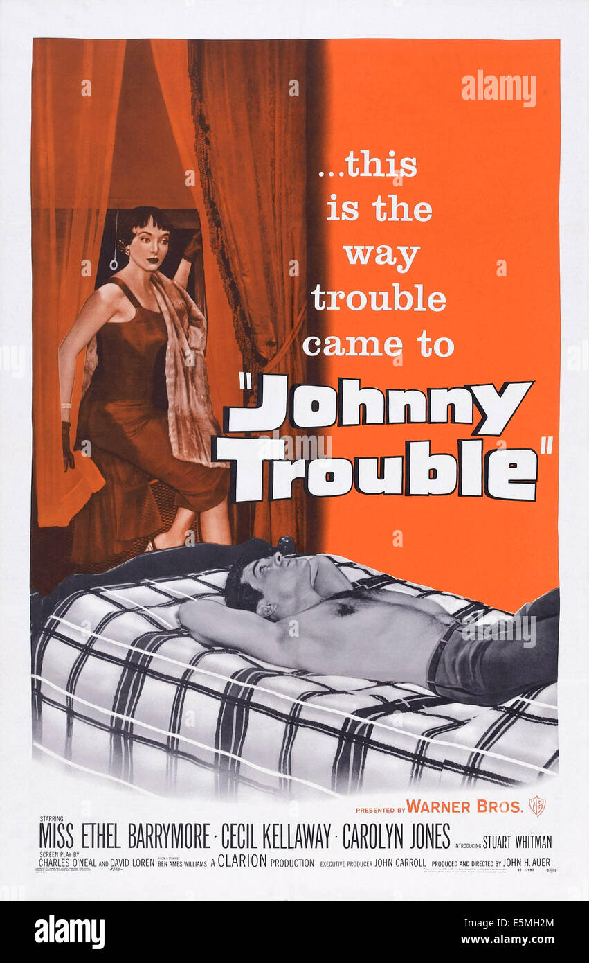 JOHNNY TROUBLE, US Plakatkunst, von links: Carolyn Jones, Stuart Whitman, 1957 Stockfoto