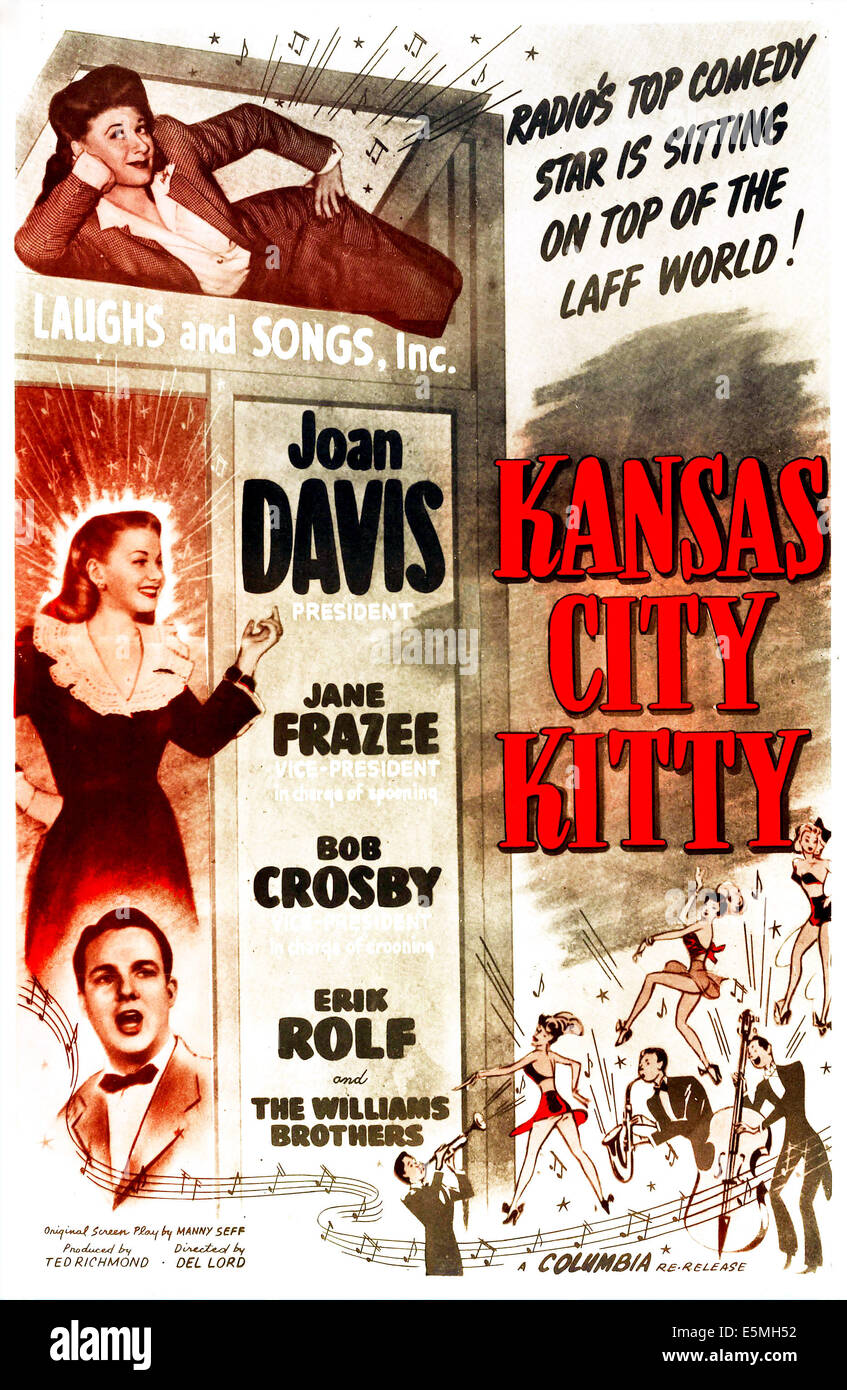KANSAS CITY KITTY, US-Poster, von oben: Joan Davis, Jane Frazee, Erik Rolf, 1944 Stockfoto