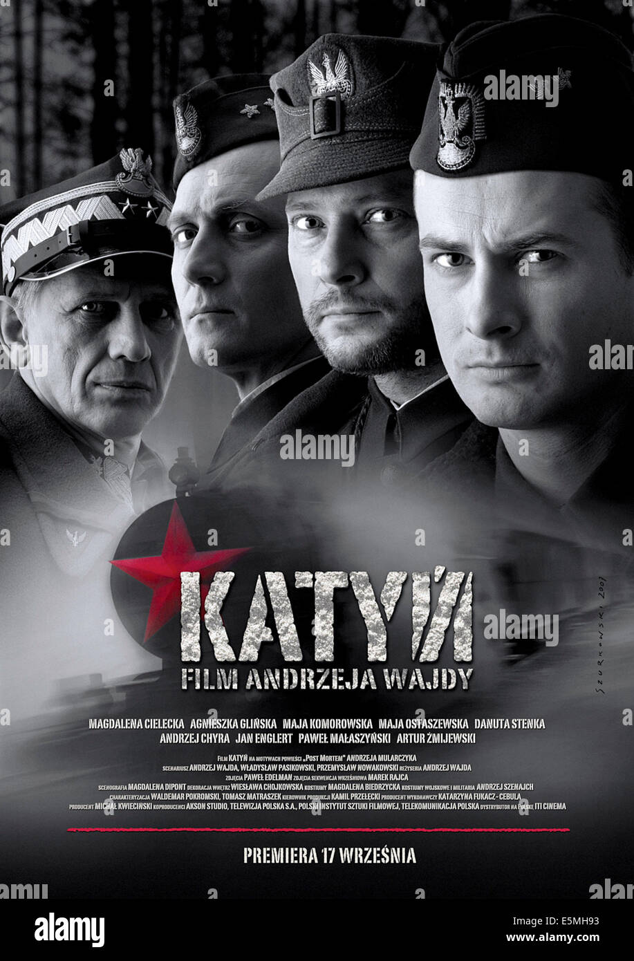KATYN, polnische Plakatkunst, von links: Jan Englert, Andrzej Chyra, Artur Zmijewski, Pawel Malaszynski, 2007. © Koch/Lorber Stockfoto
