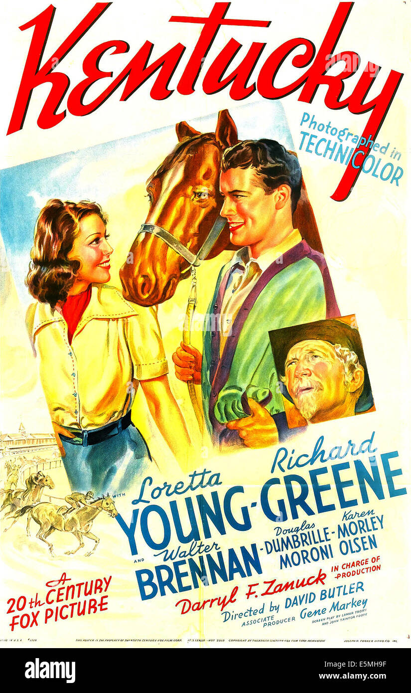 KENTUCKY, USA Plakatkunst, von links: Loretta Young, Richard Greene, Walter Brennan, 1938. TM & Copyright © 20. Century Fox Film Stockfoto