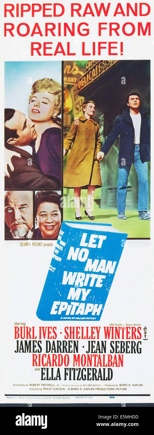 Lassen Sie kein Mann schreiben MY EPITAPH, US-Plakat, oben von links: Jean Seberg, James Darren, Ricardo Montalban, Shelley Winters, unten Stockfoto