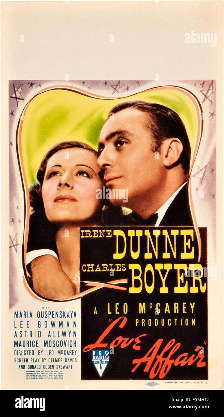 LOVE AFFAIR, US-Plakat, von links: Irene Dunne, Charles Boyer, 1939 Stockfoto