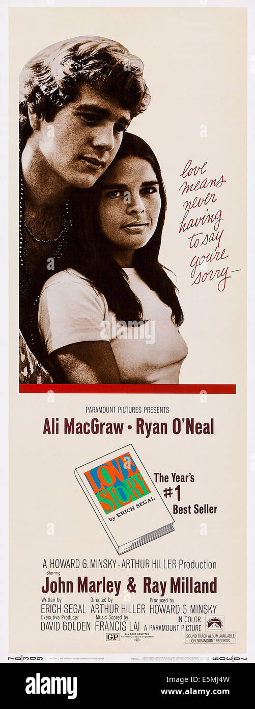 LOVE STORY, US Plakatkunst, von links: Ryan O'Neal, Ali MacGraw, 1970 Stockfoto