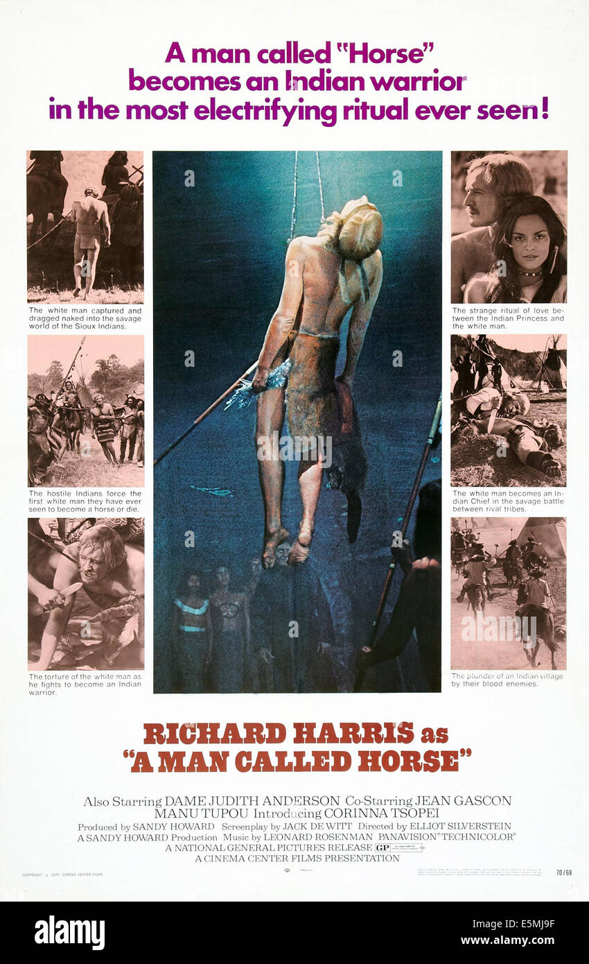 Ein Mann namens Pferd, US-Poster, Mitte: Richard Harris, oben rechts: Richard Harris, Corinna Tsopei, 1970 Stockfoto