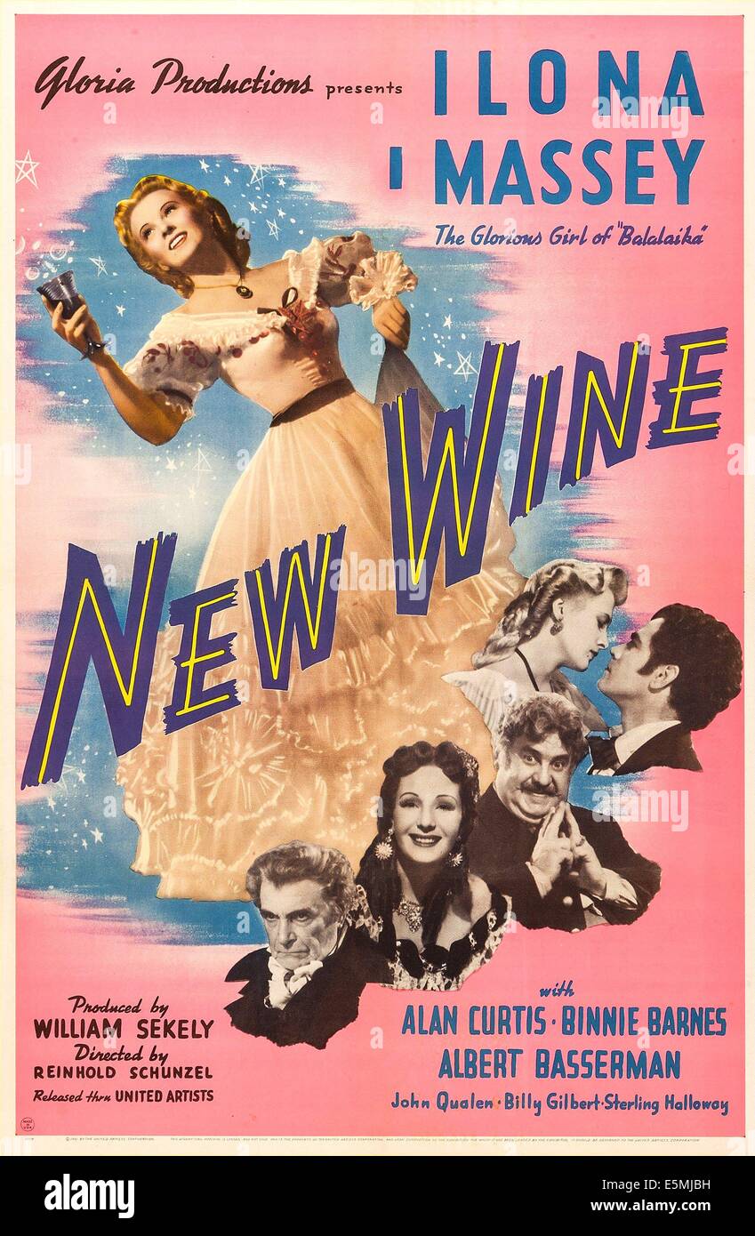 NEUER Wein, US-Plakat von oben: Ilona Massey, Alan Curtis, Billy Gilbert, Binnie Barnes, Albert Basserman, 1941 Stockfoto