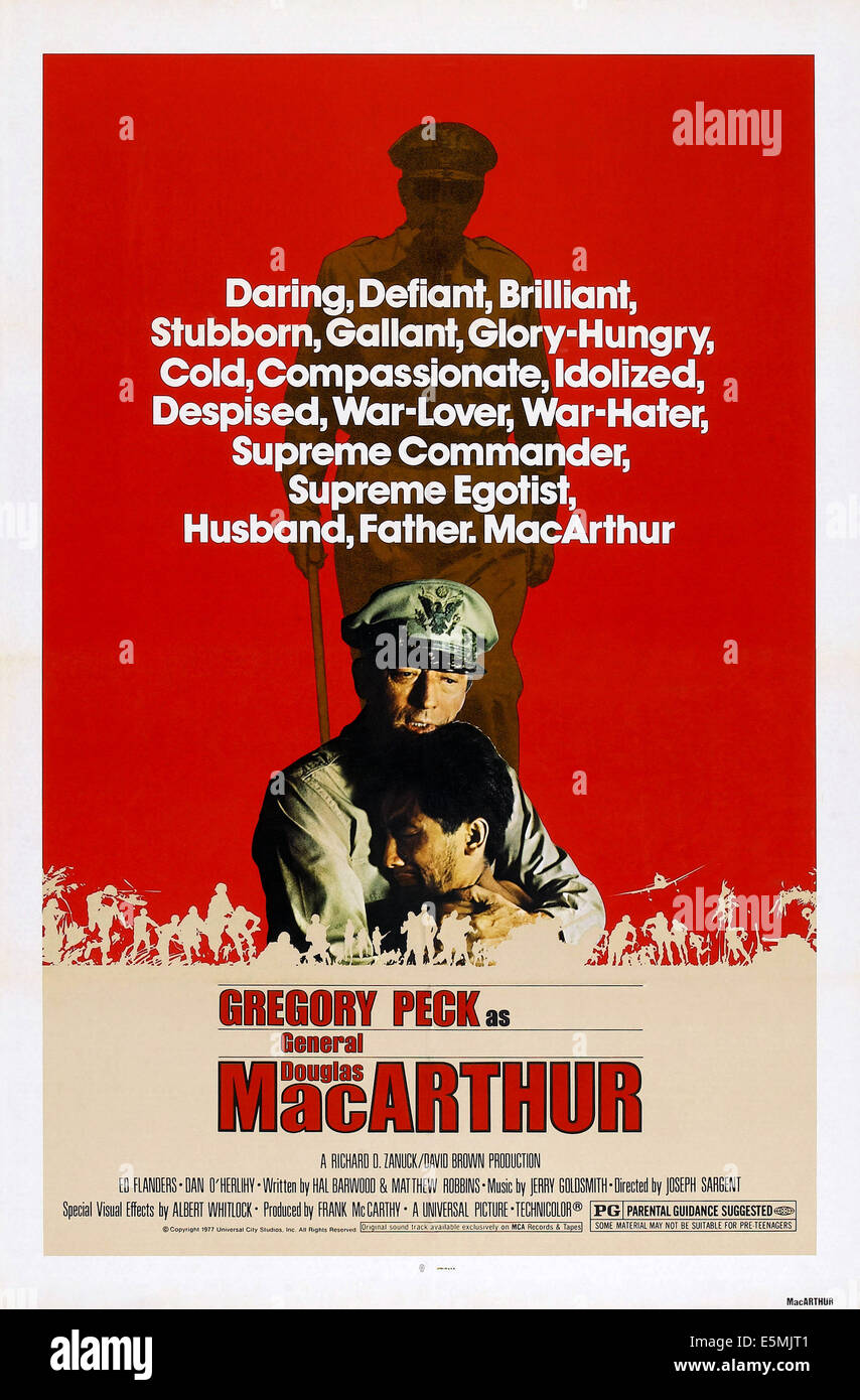 MACARTHUR, US-Plakat, Gregory Peck (hinten), 1977 Stockfoto