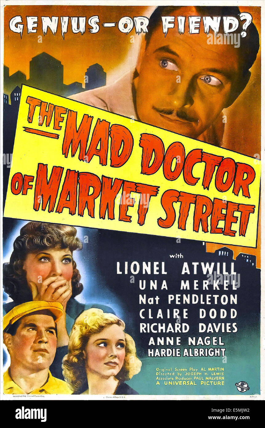 DAS MAD DOCTOR OF MARKET STREET, US-Plakat von oben: Lionel Atwill, Una Merkel, Anne Nagel, Nat Pendleton, 1942 Stockfoto