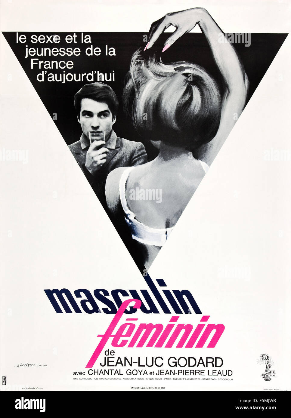 MASCULIN FEMININ (aka MASKULIN, feminin, aka männliche, weibliche: IN Apostelgeschichte 15), Jean-Pierre Leaud auf französische Plakatkunst, 1966. Stockfoto