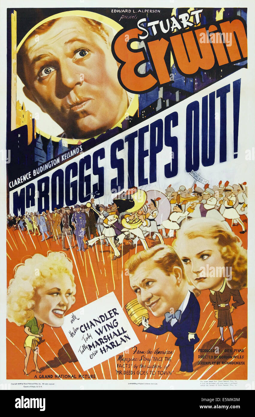 Mr BOGGS STEPS OUT, US-Plakat-Kunst, Top: Stuart Erwin; unten von links: Toby Flügel, Stuart Erwin, Helen Chandler, 1938 Stockfoto