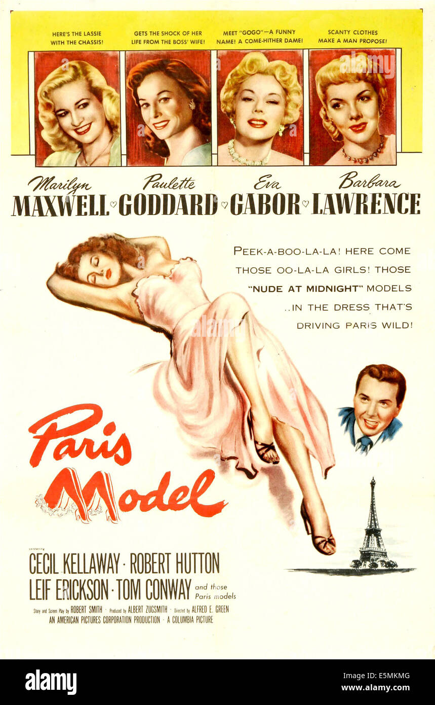 PARIS-Modell, US Plakatkunst, nach oben, von links: Marilyn Maxwell, Paulette Goddard, Eva Gabor, Barbara Lawrence 1953. Stockfoto