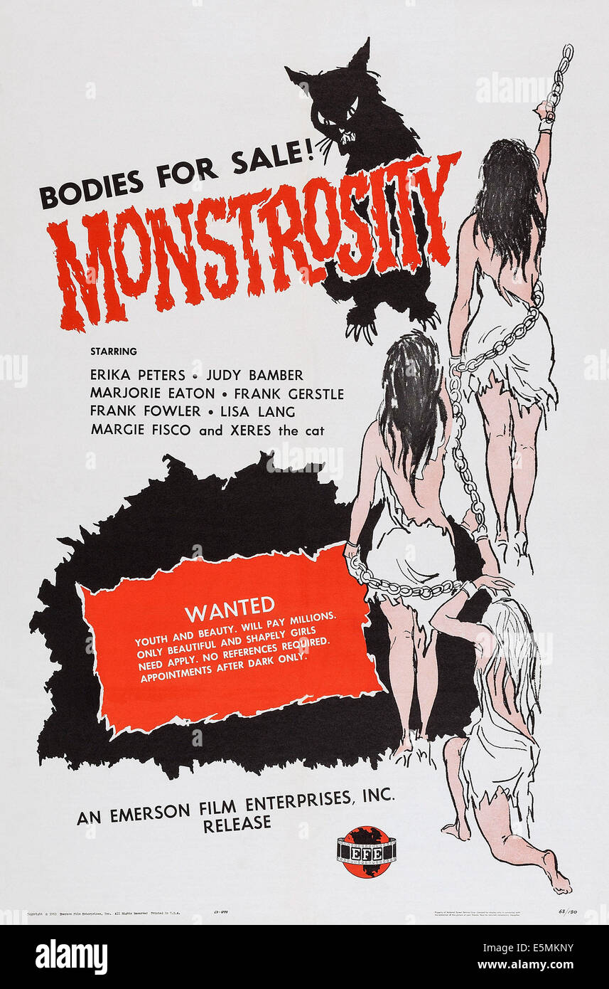 MONSTROSITÄT, Plakatkunst, 1963. Stockfoto