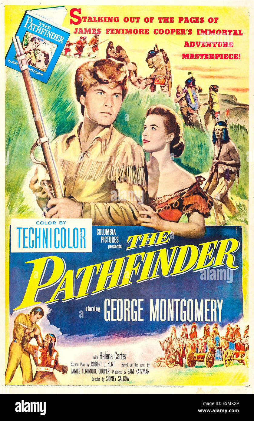DER PATHFINDER US Plakatkunst, von links: George Montgomery, Helena Carter, 1952 Stockfoto