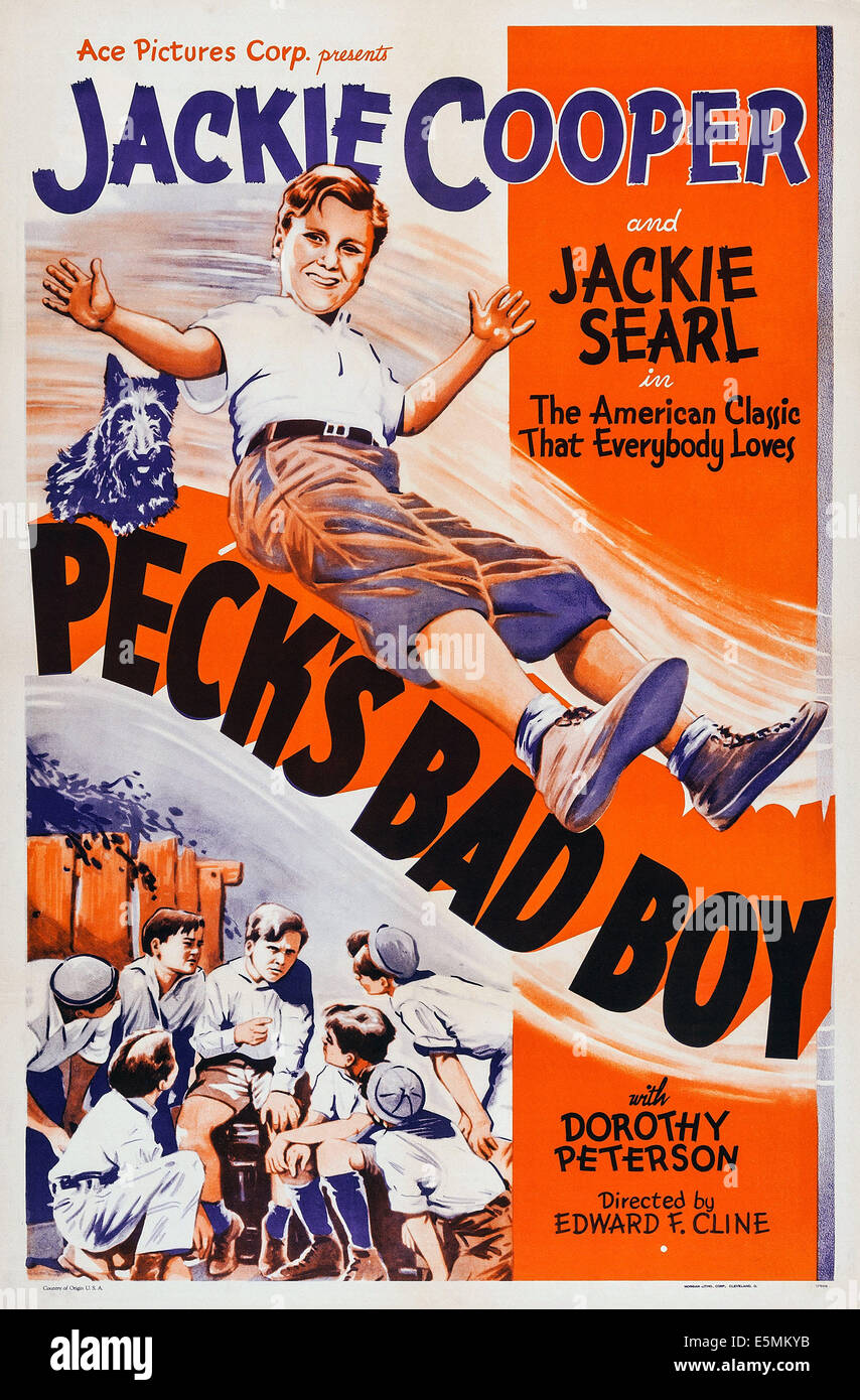 PECK es BAD BOY, US Plakatkunst, Top: Jackie Cooper, 1934. TM und Copyright © 20th Century Fox Film Corp. Alle Rechte Stockfoto