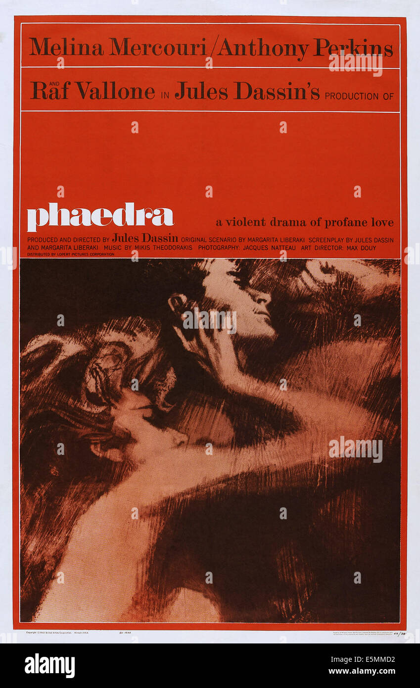 PHAEDRA, US-Plakat, von links: Melina Mercouri, Anthony Perkins, 1962 Stockfoto
