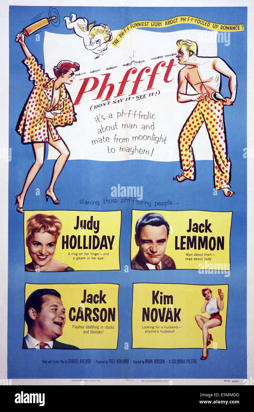 PHFFFT, US Plakatkunst, (im Uhrzeigersinn von Mitte, links): Judy Holliday, Jack Lemmon, Kim Novak, Jack Carson, 1954. Stockfoto