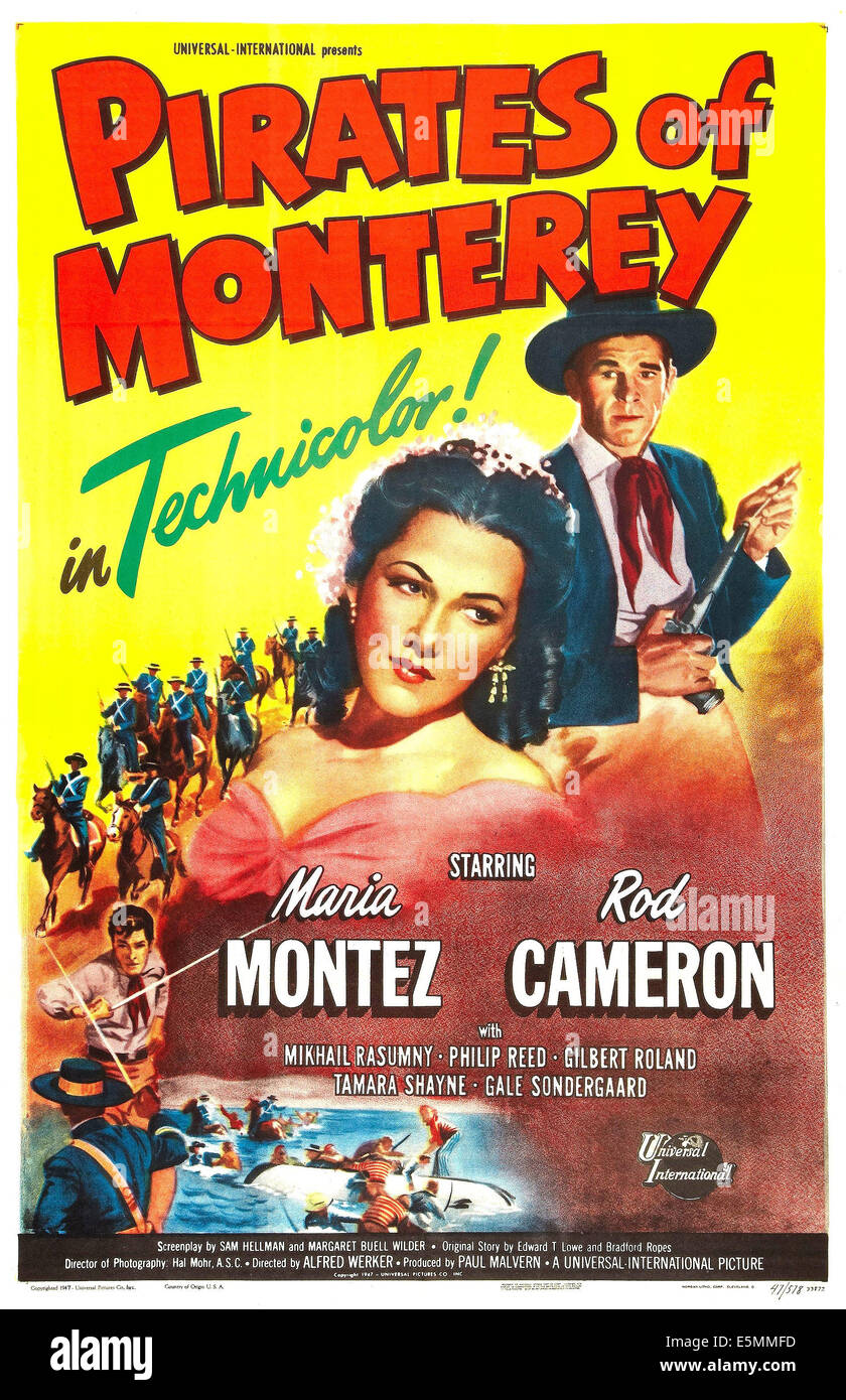 Piraten von MONTEREY, uns Poster, Maria Montez, Rod Cameron, 1947 Stockfoto