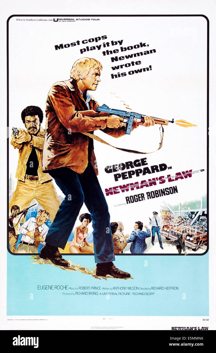 NEWMANS Recht, US-Plakat, von links: Roger Robinson, George Peppard, 1974 Stockfoto