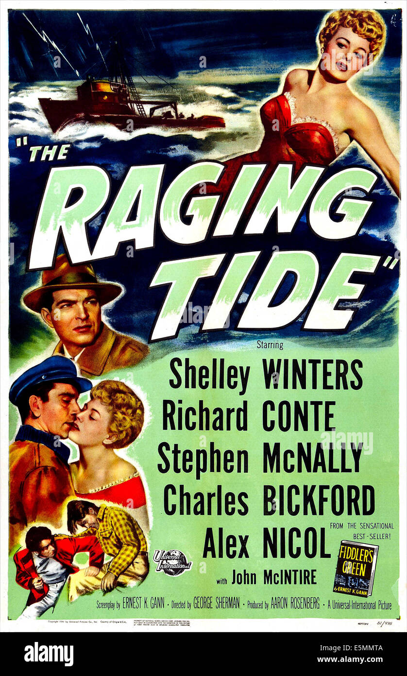 DIE RAGING TIDE, US Plakatkunst, Richard Conte, Shelly Winters, 1951. Stockfoto