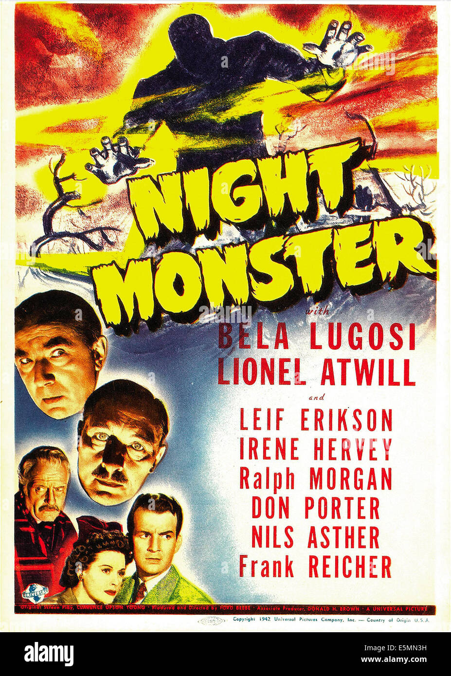 Nacht-MONSTER von oben: Bela Lugosi, Lionel Atwill, Ralph Morgan, Irene Hervey, Don Porter auf Kleinst-Fenster Karte, 1942. Stockfoto