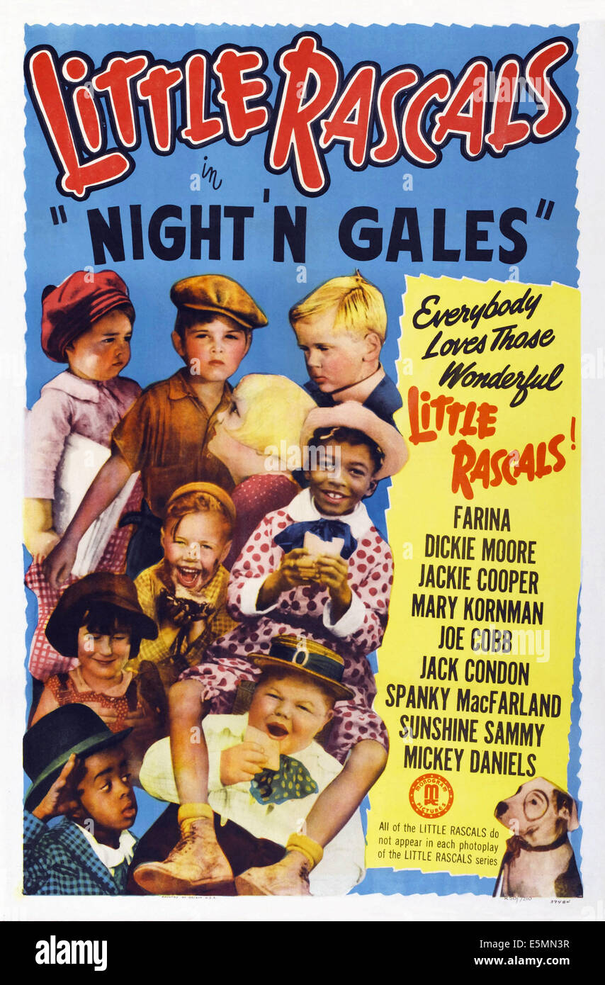 Nacht 'N GALES, US Plakatkunst, oben, von links nach rechts: Spanky McFarland, Dickie Moore, Jackie Cooper; Mitte, von links nach rechts: Maria Stockfoto