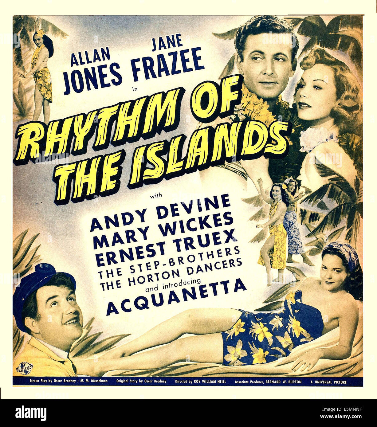 Rhythmus von den Inseln, US-Plakat von oben rechts: Allan Jones, Jane Frazee, Acquanetta, Andy Devine, 1943 Stockfoto