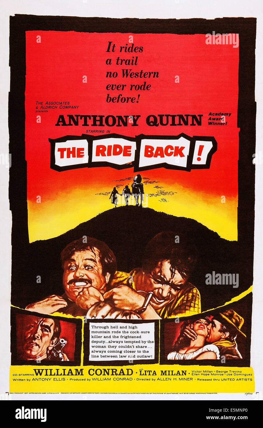 DIE Fahrt zurück, (aka THE WAY BACK), US-Plakat-Kunst, von links: William Conrad, Anthony Quinn, 1957 Stockfoto