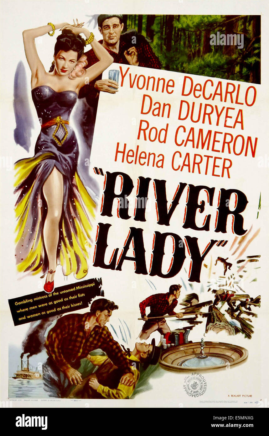 RIVER LADY, US-Plakat, von oben: Rod Cameron, Yvonne De Carlo, 1948 Stockfoto