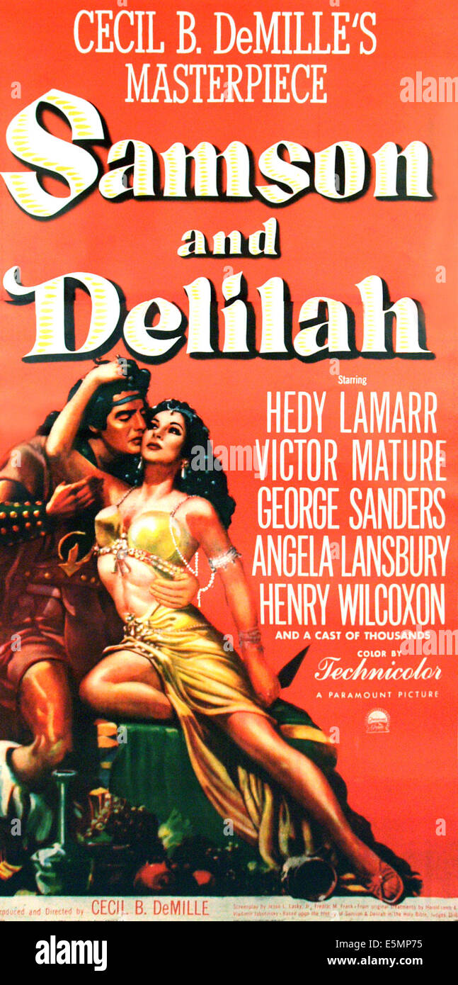SAMSON und DELILAH, l-r: Victor Mature, Hedy Lamarr auf Plakatkunst, 1949 Stockfoto
