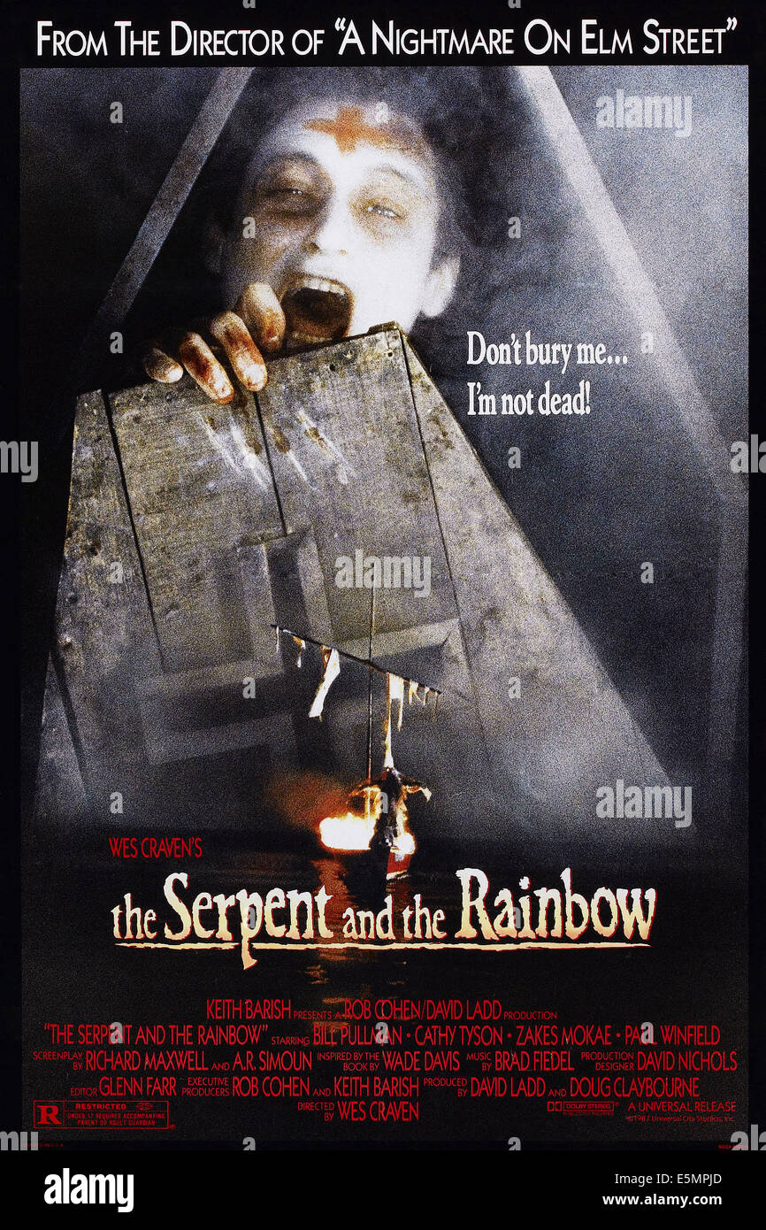 DIE Schlange und THE RAINBOW, Bill Pullman auf Plakatkunst, 1988, © Universal Bilder/Courtesy Everett Collection Stockfoto