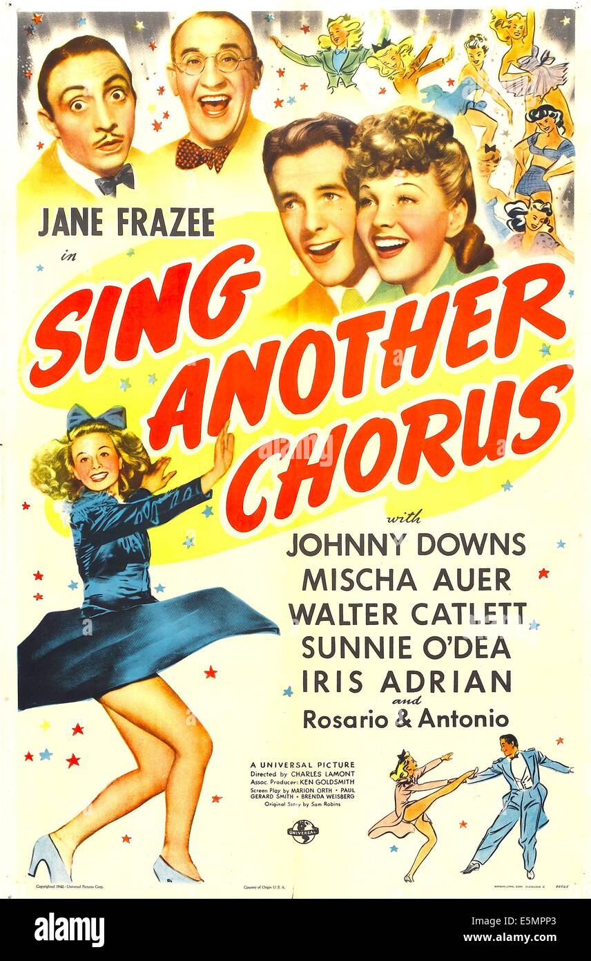 SINGEN Sie ein weiteres Chor, US-Plakat, oben von links: Mischa Auer, Walter Catlett, Johnny Downs, Jane Frazee, 1941 Stockfoto