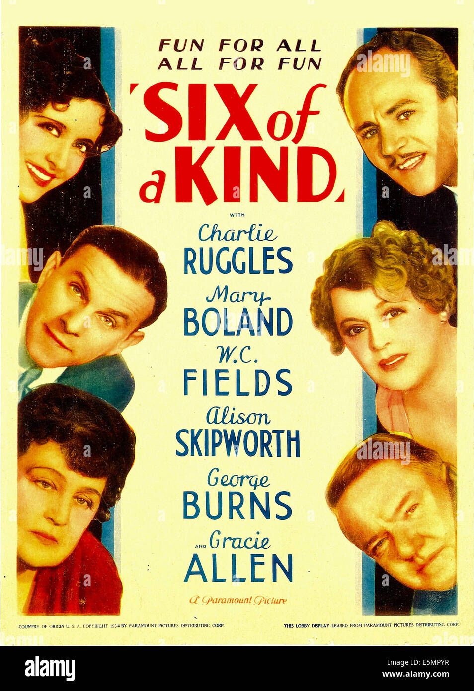 6 OF A KIND, von oben links: Gracie Allen, George Burns, Alison Skipworth, rechts von oben: Charlie Ruggles, Mary Boland, W.C Stockfoto