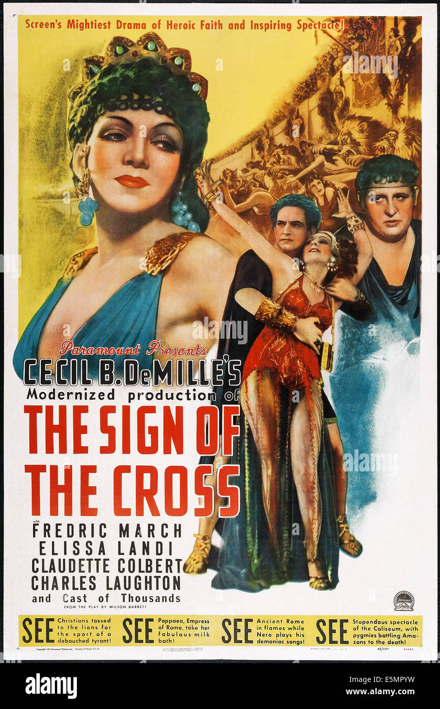 DIE SIGN OF THE CROSS, l-r: Claudette Colbert, Fredric March, Claudette Colbert, Charles Laughton auf Plakatkunst, 1932 Stockfoto
