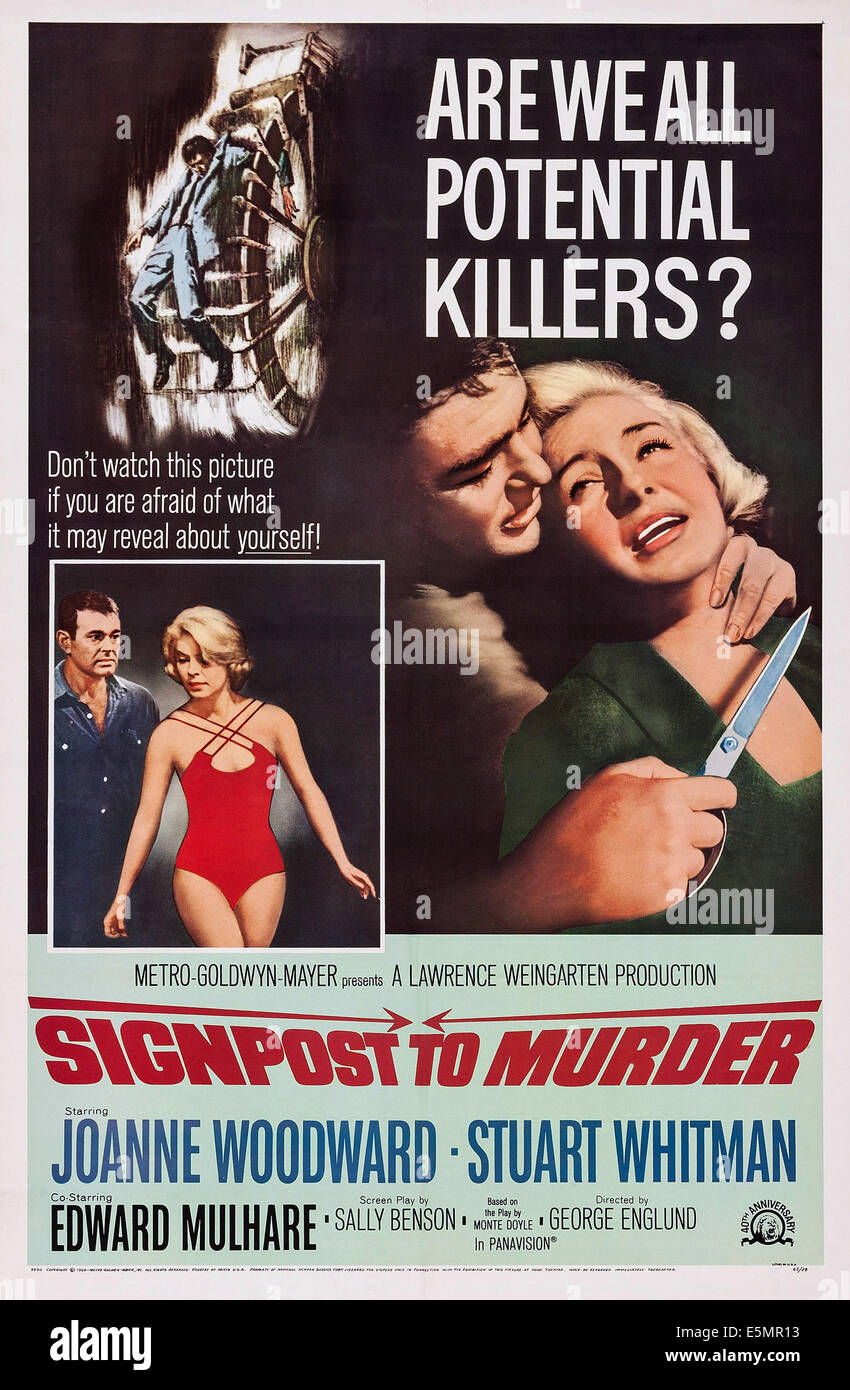 Wegweiser zum Mord, US-Plakat-Kunst, von links: Stuart Whitman, Joanne Woodward, 1964 Stockfoto