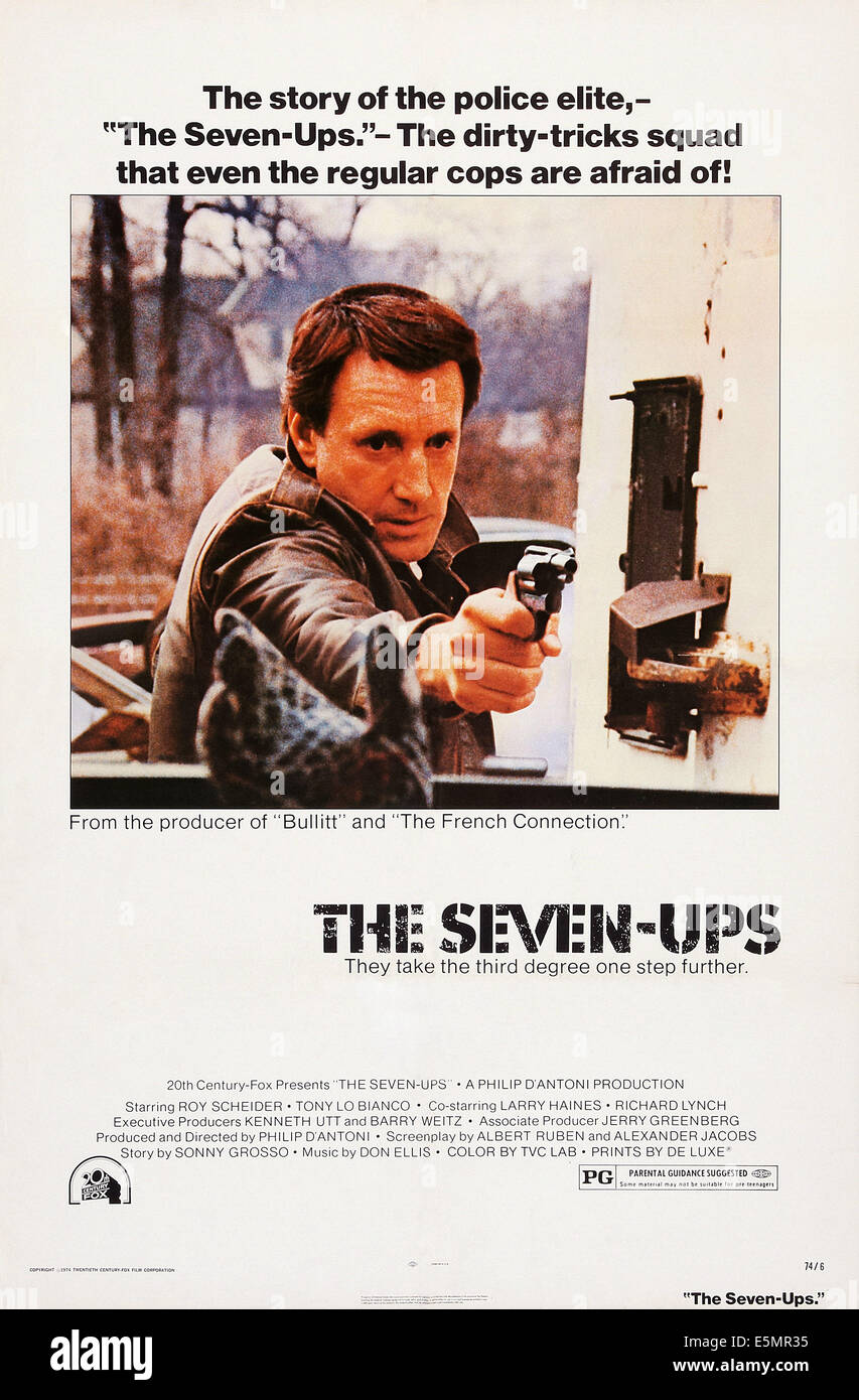 DIE SEVEN-UPS Roy Scheider auf Plakatkunst, 1973. TM und Copyright © 20th Century Fox Film Corp. Alle Rechte vorbehalten. / Höflichkeit Stockfoto