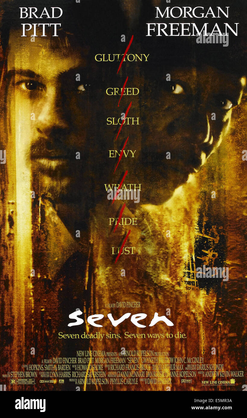 SIEBEN, l-r: Brad Pitt, Morgan Freeman auf Plakatkunst, 1995, © New Line Cinema/Courtesy Everett Collection Stockfoto