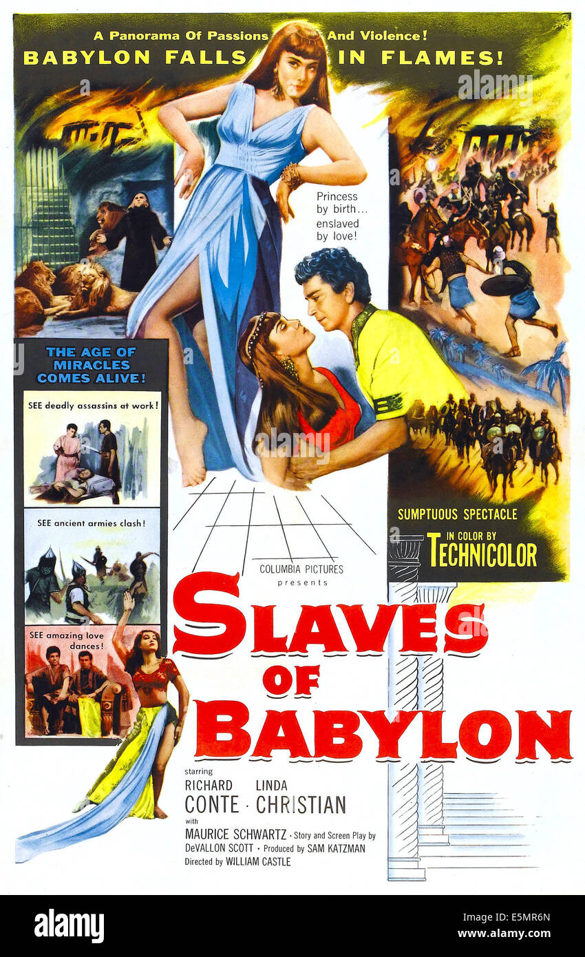 SLAVES OF BABYLON, US Plakatkunst, Center: Linda Christian, Richard Conte, 1953. Stockfoto